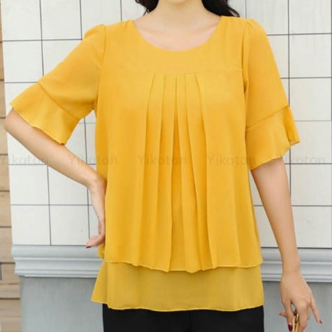 Fashion Tunic Dress Blouse - Yellow