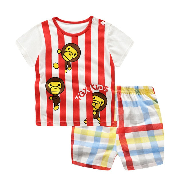 Fashion cartoon print baby boys & girls clothes sets