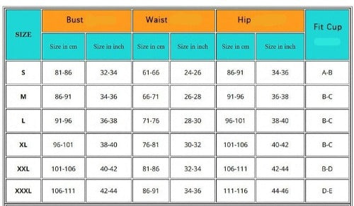 beach wears for ladies size chart