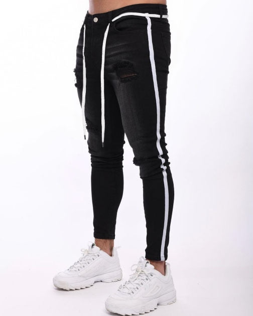 Stripe jeans Fit Black Jeans with white stripe painted
