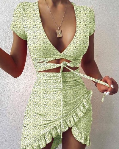 Fashion Tie Up Wrap Mini Dress