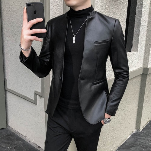 Men's leather jacket slim fit Blazers