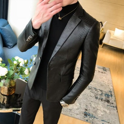 Men's leather jacket slim fit Blazers