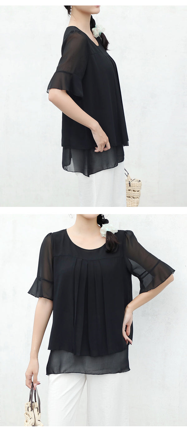 Fashion Tunic Dress Blouse - Black