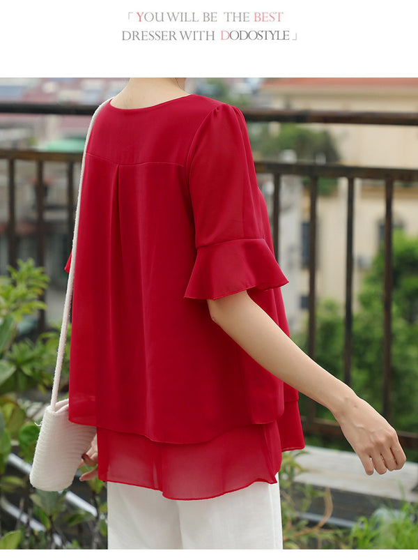 Fashion Tunic Dress Blouse - Red