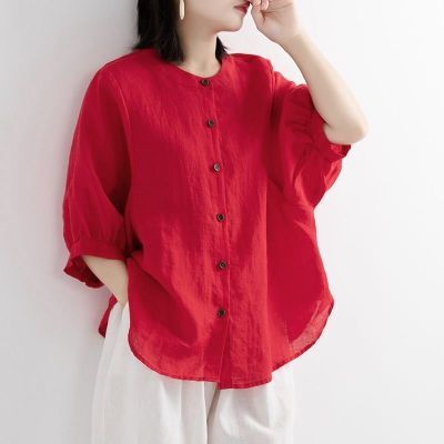 O-Neck Long Sleeve Shirt Dames - Red - Bkinz Store