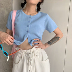 Short Sleeve Knitted Crop Top - Sky blue - Bkinz Store