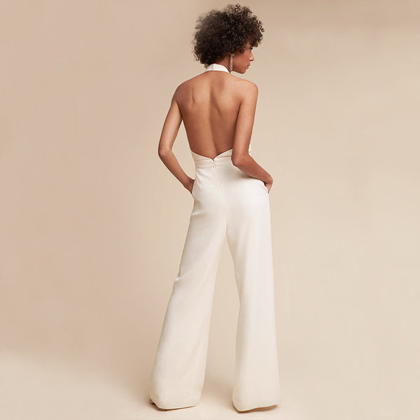 Backless Top Style Jumpsuit - White