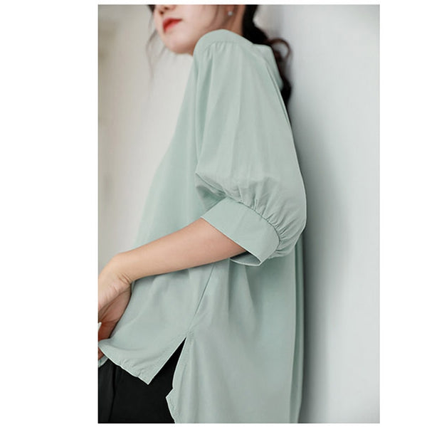 Short Sleeve V Neck shirt for Women - Green - Bkinz Store