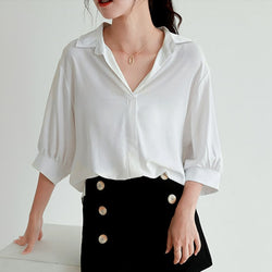 Short Sleeve V Neck shirt for Women - White - Bkinz Store